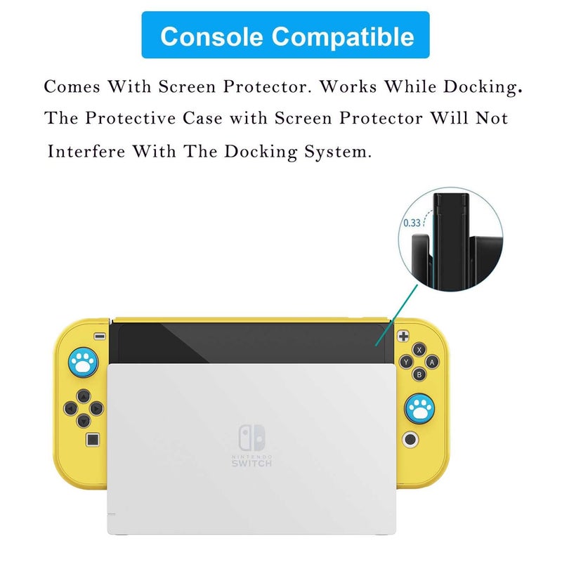 COMCOOL Dockable Case for Nintendo Switch Oled - [9 FT Military Grade Drop Protection] [with Tempered Glass Screen Protector and Thumb Grips] Cute Protective Cover for Nintendo Switch Oled - Yellow - Image 3